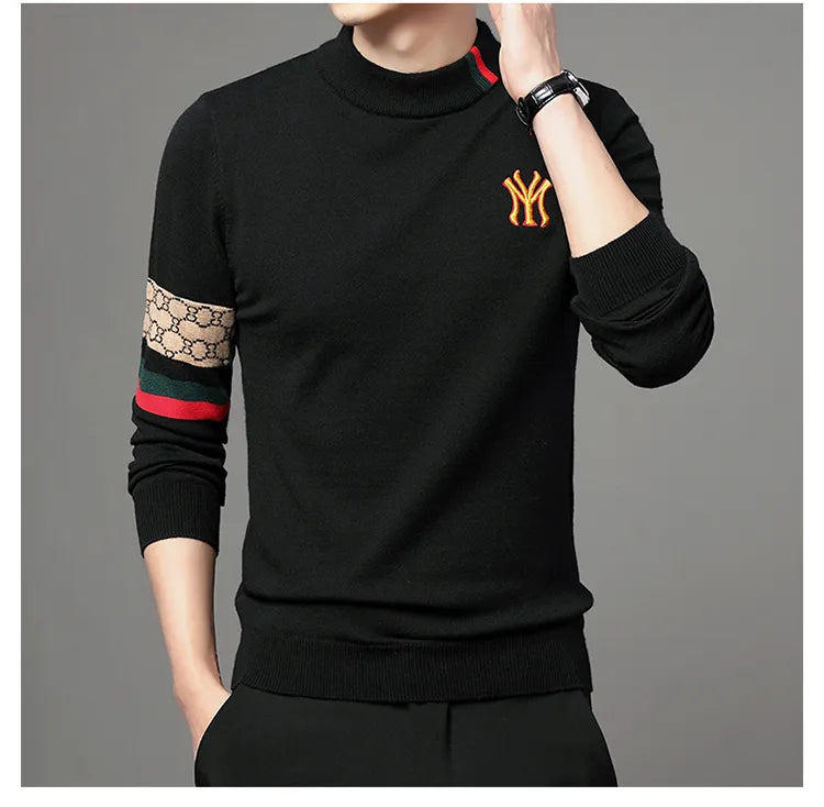 Men’s Slim Fit Knit Sweater with Sporty Sleeve Detail – Urban Elegance with Attitude