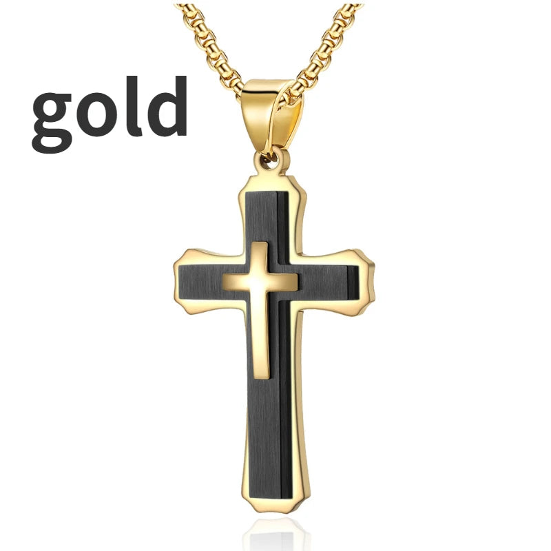 Modern Cross Pendant Necklace – Dual-Tone Stainless Steel