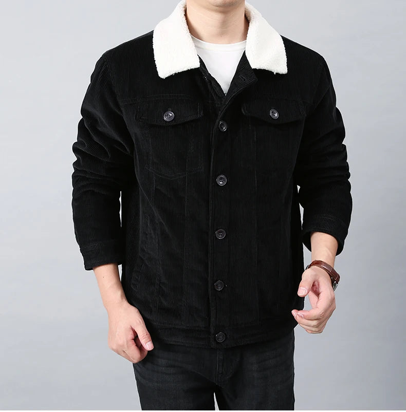 Men’s Workwear-Inspired Jacket with Sherpa Lining and Corduroy Finish