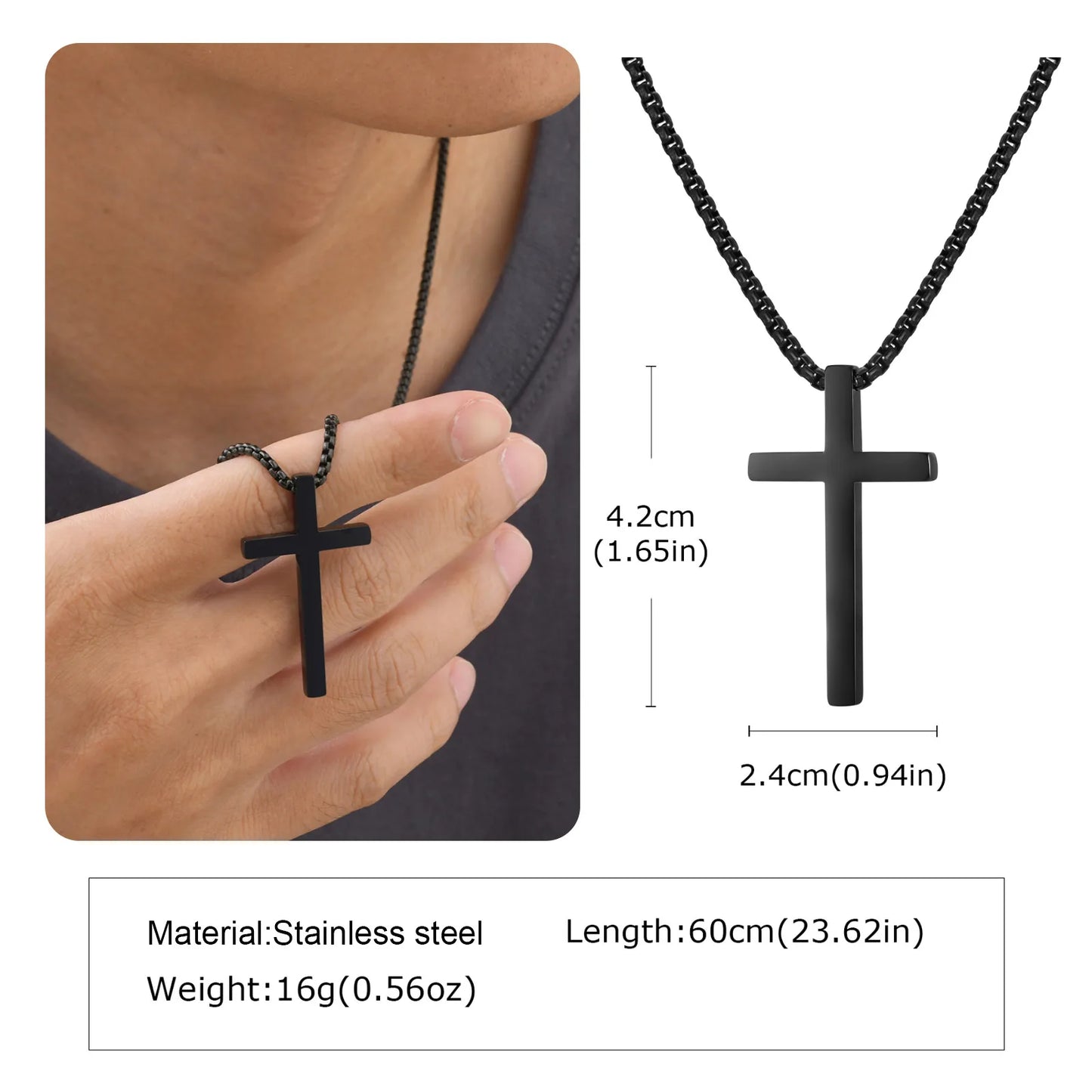 Classic Men's Cross Pendant Necklaces,Waterproof Stainless Steel Cross Collars