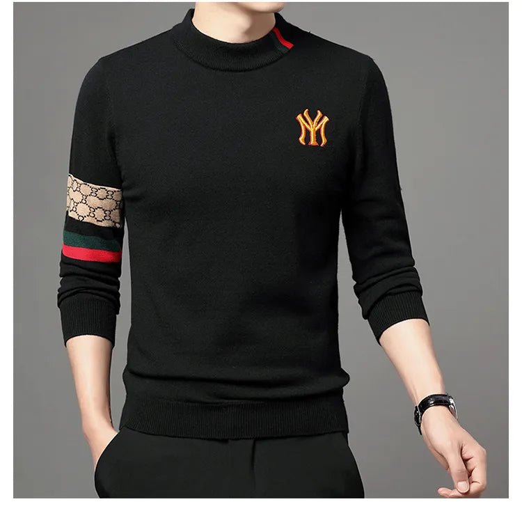 Men’s Slim Fit Knit Sweater with Sporty Sleeve Detail – Urban Elegance with Attitude