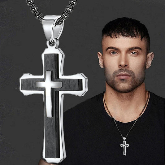 Modern Cross Pendant Necklace – Dual-Tone Stainless Steel