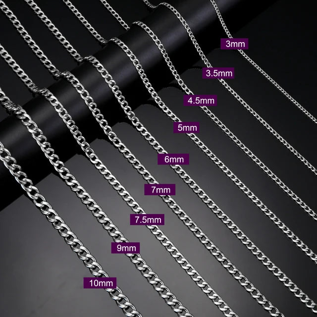 Stainless Steel Curb Chain Necklace – Multiple Thickness Options