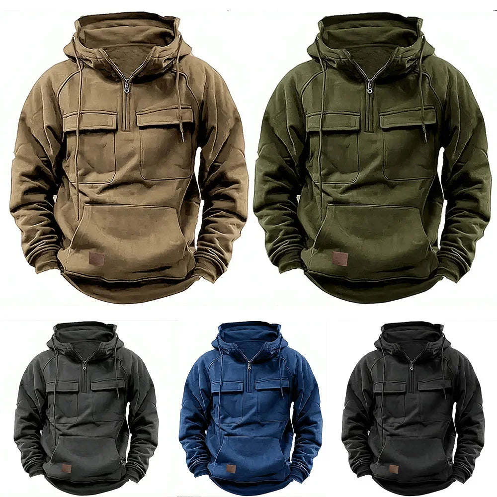 Men’s Hoodie with Front Zipper and Utility Style Chest Pockets