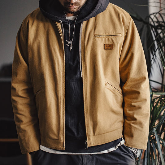 Men’s Workwear Style Jacket with Front Zipper and Utility Pockets
