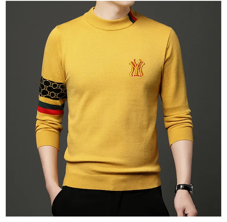 Men’s Slim Fit Knit Sweater with Sporty Sleeve Detail – Urban Elegance with Attitude