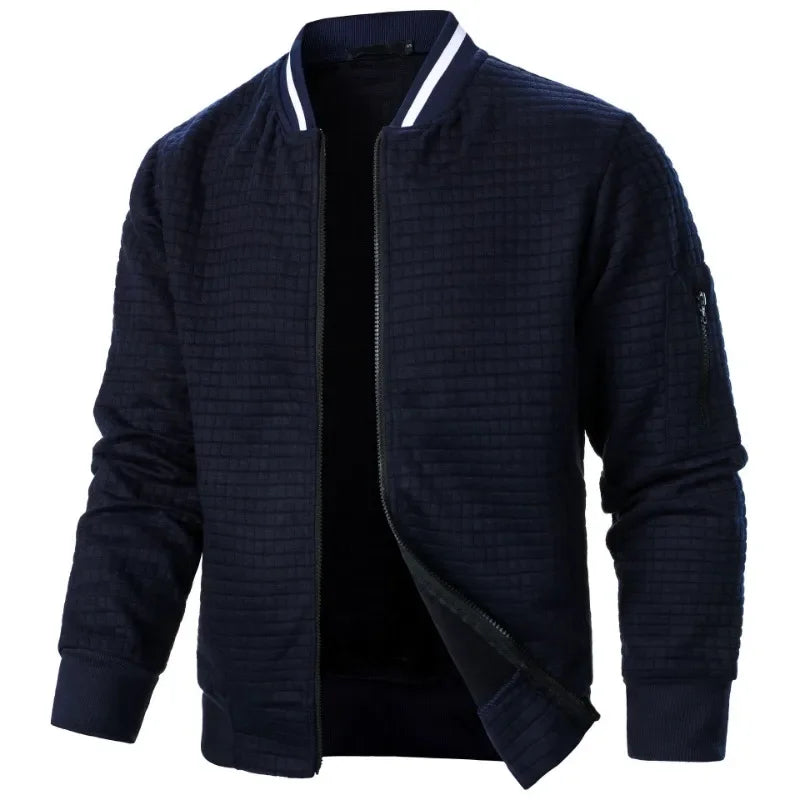 Urban Style Men’s Jacket with Textured Finish and Asymmetrical Zipper