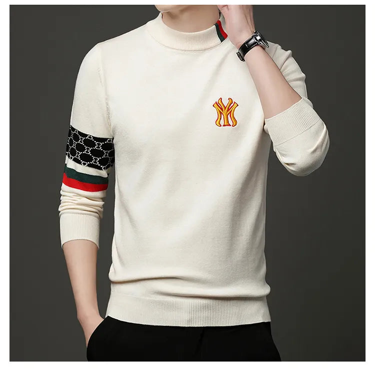 Men’s Slim Fit Knit Sweater with Sporty Sleeve Detail – Urban Elegance with Attitude