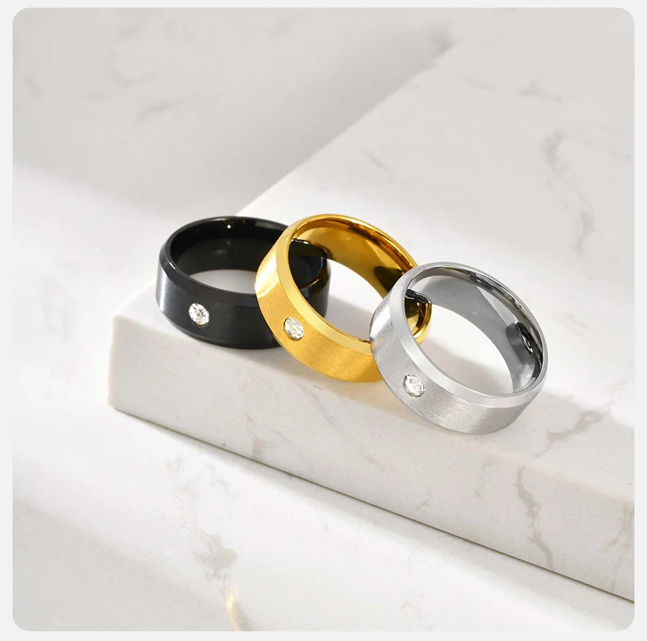 Men's Stainless Steel Zirconia Ring, Comfortable and Sturdy Fit, Engagement Ring for Men