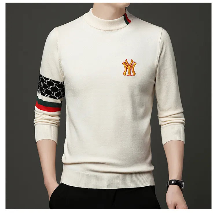 Men’s Slim Fit Knit Sweater with Sporty Sleeve Detail – Urban Elegance with Attitude