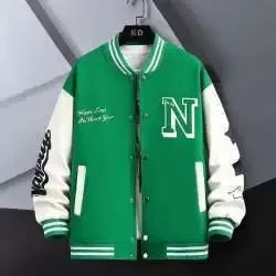 Men’s Varsity College Jacket with Embroidered Details and Snap Button Closure