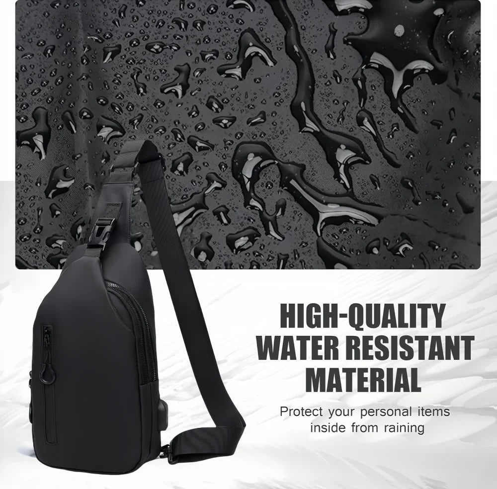 Men’s Anti-Theft Sling Bag with USB Charging Port – Waterproof Crossbody Chest Bag