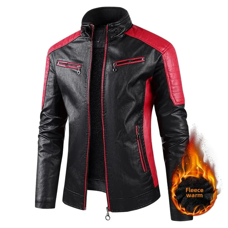 Men’s Biker-Style Jacket with Contrasting Panels and Functional Zippers