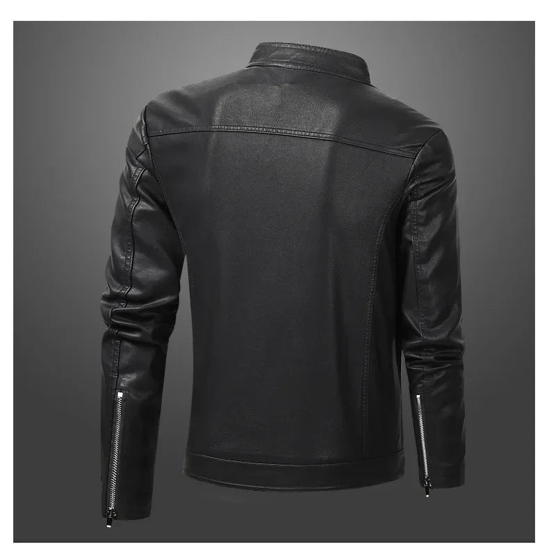 Men’s Biker-Style Jacket with Contrasting Panels and Functional Zippers