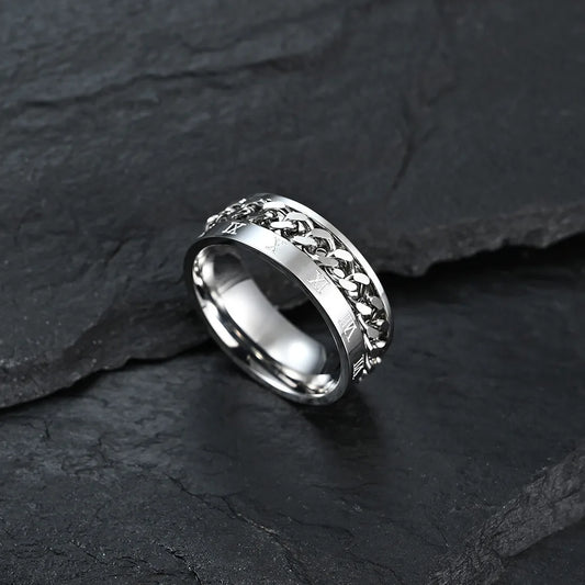 Chain Band Ring – Urban Style with Roman Detailing