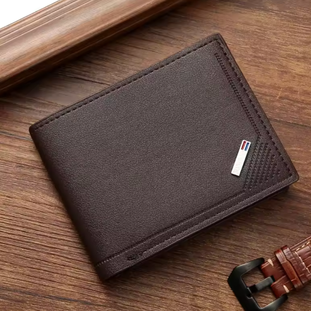 Carteira Clássica Masculina de Couro – Bloqueio RFID, Fina e Estilosa (3 Cores)