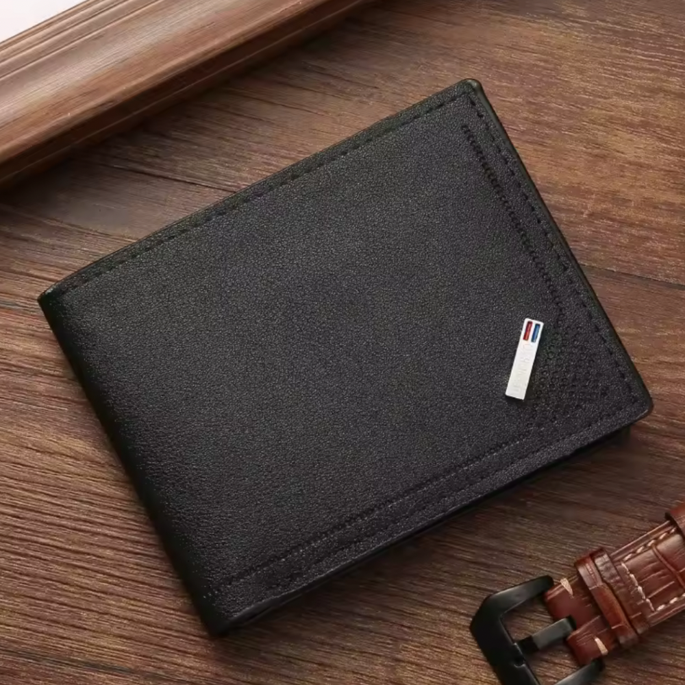 Carteira Clássica Masculina de Couro – Bloqueio RFID, Fina e Estilosa (3 Cores)