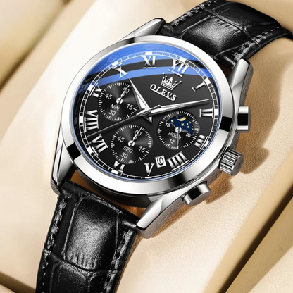 Luxury Men’s Watch with Calendar and Moon Phase Display