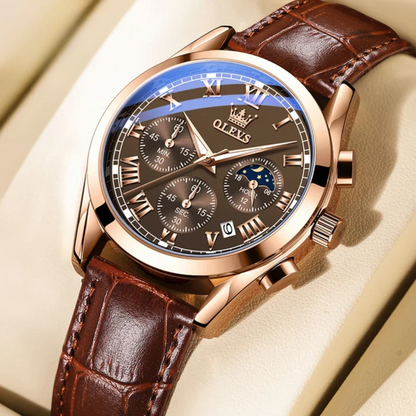 Luxury Men’s Watch with Calendar and Moon Phase Display