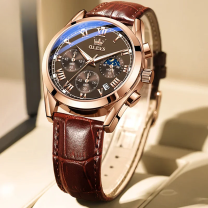 Luxury Men’s Watch with Calendar and Moon Phase Display