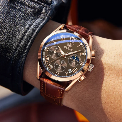 Luxury Men’s Watch with Calendar and Moon Phase Display
