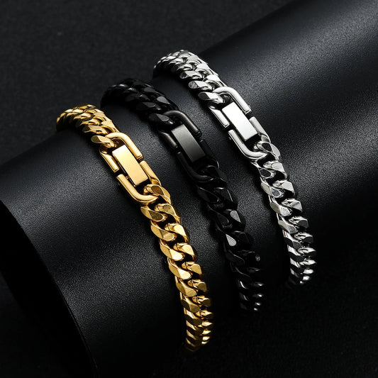 Men’s Stainless Steel Cuban Link Bracelet – Gold, Black and Silver