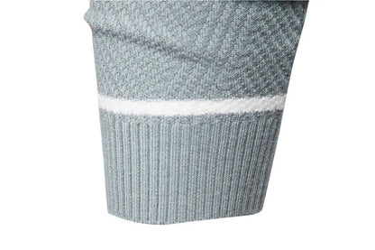Men’s Slim Fit Knit Sweater – Warm Patchwork Pullover with Crew Neck & Long Sleeves