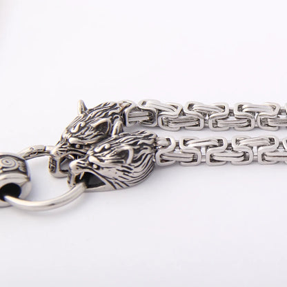 Men’s Viking Necklace – Thor’s Hammer with Wolves
