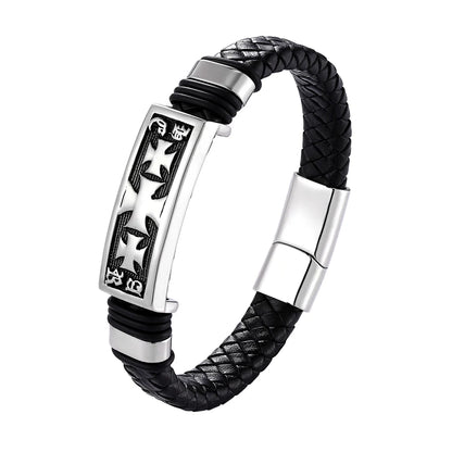 Men’s Leather Bracelet with Gold Accents – Modern Double Layer Design