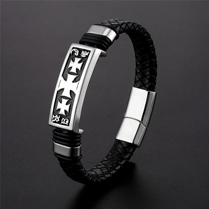 Men’s Leather Bracelet with Gold Accents – Modern Double Layer Design