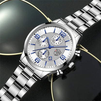 Luxury Men's Business Watch Stainless Steel Quartz Wristwatch