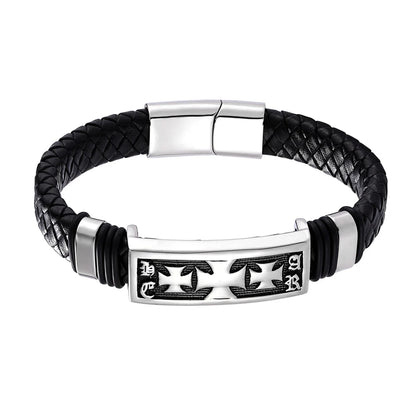 Men’s Leather Bracelet with Gold Accents – Modern Double Layer Design