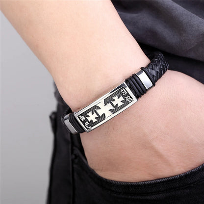 Men’s Leather Bracelet with Gold Accents – Modern Double Layer Design