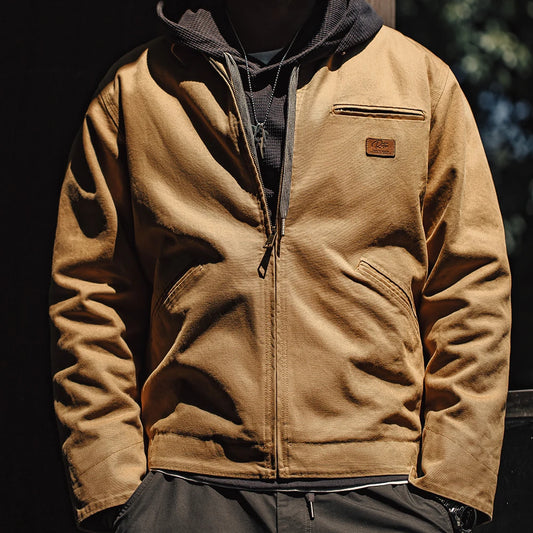 Men’s Workwear Style Jacket with Front Zipper and Utility Pockets