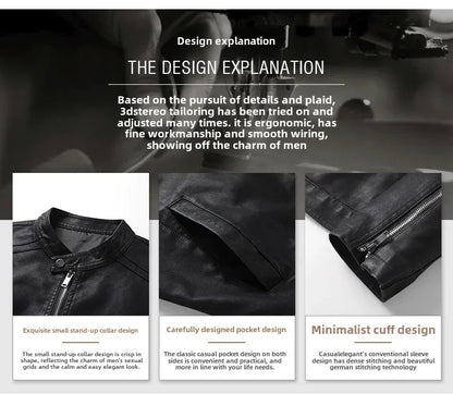 Men’s Biker-Style Jacket with Contrasting Panels and Functional Zippers