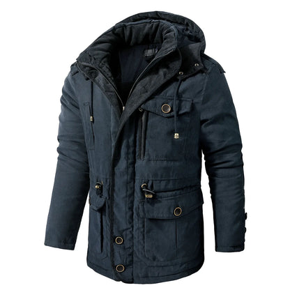 Men’s Quilted Jacket with Hood and Multiple Functional Pockets