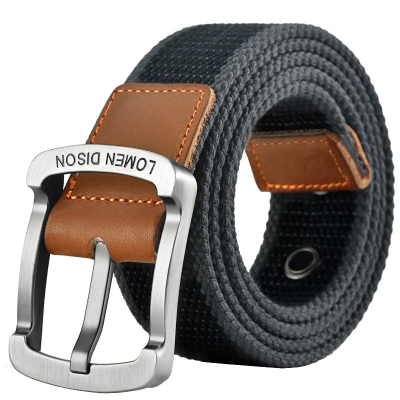 Men’s Woven Fabric Belt with Leather Trim and Metal Buckle – Adjustable and Durable