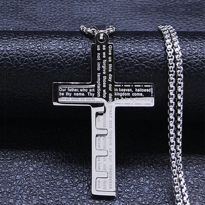 Men’s Necklace with Cross Pendant – Engraved Prayer
