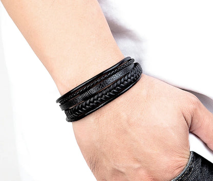 Men’s Triple Braided Leather Bracelet with Magnetic Clasp
