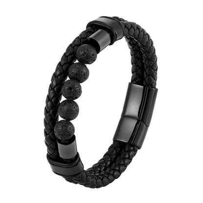 Men’s Braided Leather Bracelet with Bead Detail