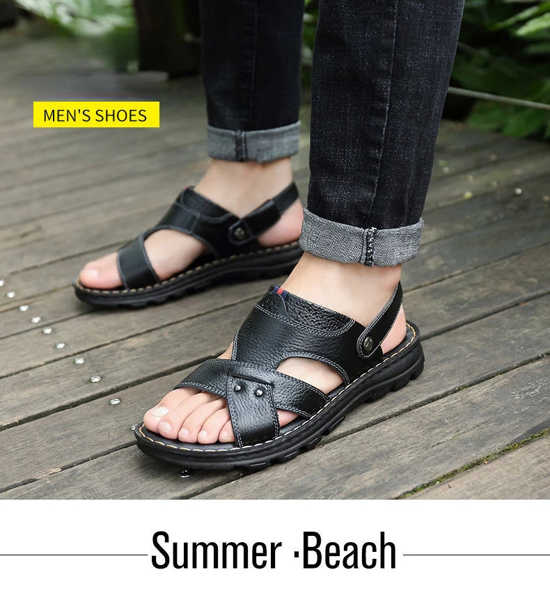Men's Summer Leather Sandals - Reinforced Men's Shoes Made of Genuine Leather