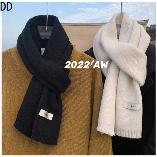 Men's Knitted Wool Scarf, Simple, Chic, Soft, Autumn Winter, Thermal Scarf