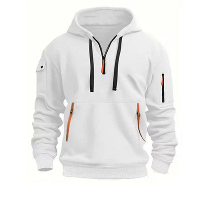 Men’s Tactical Hoodie with Contrast Zippers and Sleeve Pocket