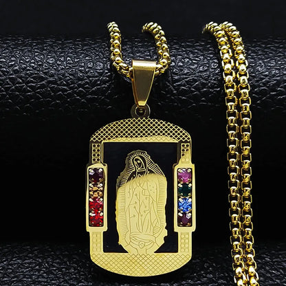 Colorful Gemstone Cross Pendant – Stainless Steel Necklace