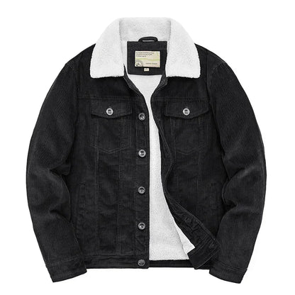 Men’s Workwear-Inspired Jacket with Sherpa Lining and Corduroy Finish
