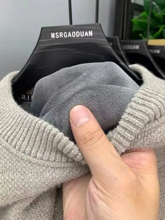 Men’s Minimalist Knit Sweater with Inner Warm Lining – Timeless Comfort with Urban Sophistication