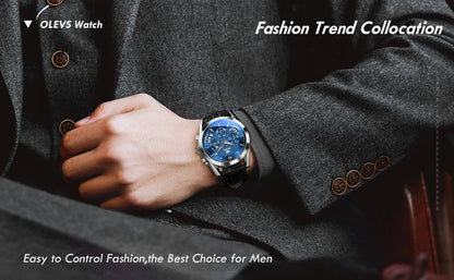 Men’s Luxury Chronograph Watch with Moon Phase and Leather Strap