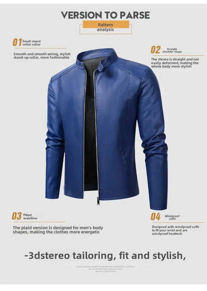 Men’s Biker-Style Jacket with Contrasting Panels and Functional Zippers