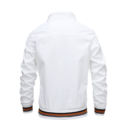 Men’s Casual Sport Jacket with Striped Collar and Cuffs
