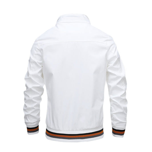 Men’s Casual Sport Jacket with Striped Collar and Cuffs